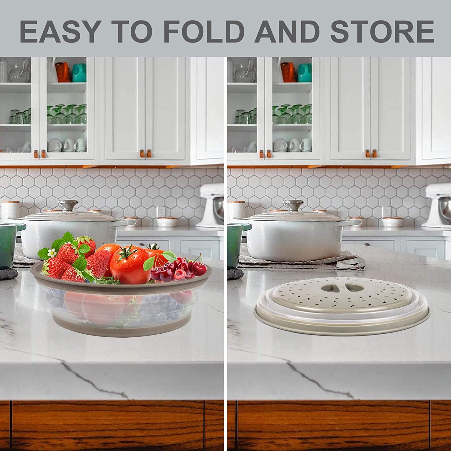 2 in 1, Microwave Place Mat & Food Cover- Mat as Bowl Holder, for Splatter Guard, Multi-Use: Silicone Trivet, Pot Holders, Drying, Baking, Utensils Rest for Kitchen Counter, Grey