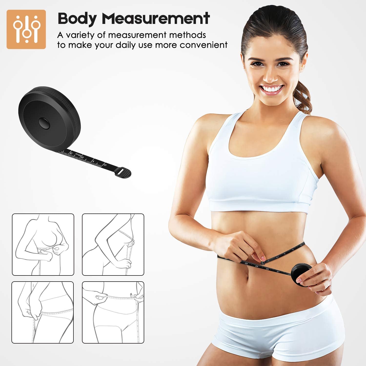 2 Pack Tape Measure Measuring Tape for Body Fabric Sewing Tailor Cloth Knitting Vinyl Home Craft Measurements, 60-Inch Soft Fashion Pink & Retractable Black Double Scales Rulers for Body Weight