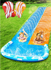 22.5Ft Water Slides and 2 Bodyboards, Lawn Water Slide Summer Slip Waterslides Water Toy with Build in Sprinkler for Backyard Outdoor Water Fun for Kids
