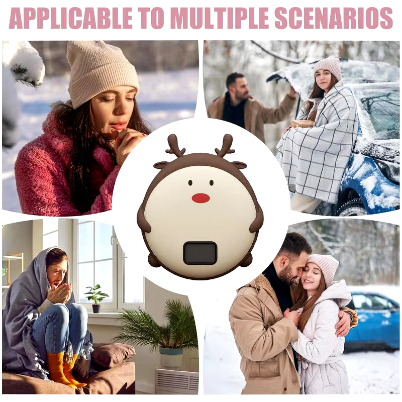 USB Hand Warmer Double-Sided Heating Cute Deer Camping Hand Warmers Hand Heater 2 Temp Settings 10000Mah Power Bank for Hiking