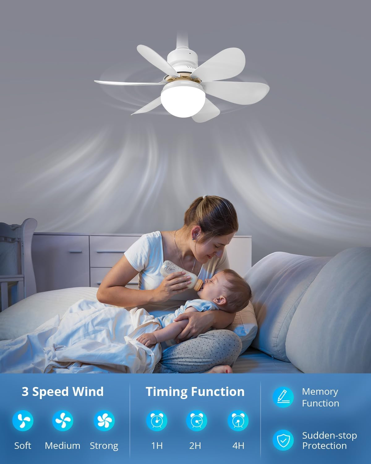 Screw in Ceiling Fan in Light Socket with Remote Control, Mini E26 Plug in Light Bulb Small Fan Fixtures Combo for Bathroom Bedroom Patio, Dimmable Warm Natural Cool White, 16.5 Inch