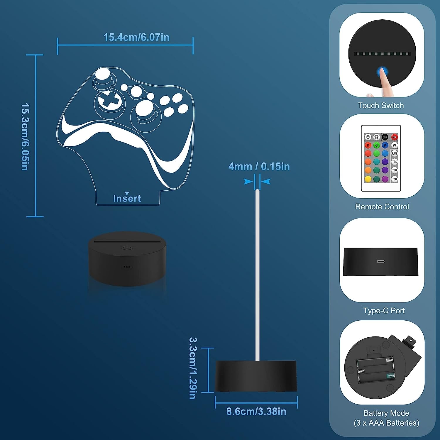 Glam Hologram Gamepad 3D Lamp