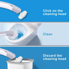 Disposable Toilet Brush and Holder Set with 16 Refills,Compact Bathroom Toilet Scrubber Cleaning Supplies Wall Mounted Toilet Bowl Brush Cleaner Long Handle Wand for Bath Tub Sink, White (32 Refills)