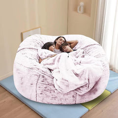 Giant Fur Bean Bag Chair Cover for Kids Adults, (No Filler) Living Room Furniture Big round Soft Fluffy Faux Fur Beanbag Lazy Sofa Bed Cover (Snow Red, 5FT)