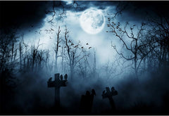 7X5Ft Vinyl Halloween Theme Backdrop Gloomy Scene Photography Background Scary Graveyard Tombstone Scary Night Ghost Full Moon Children Baby Adults Portraits Photo Studio