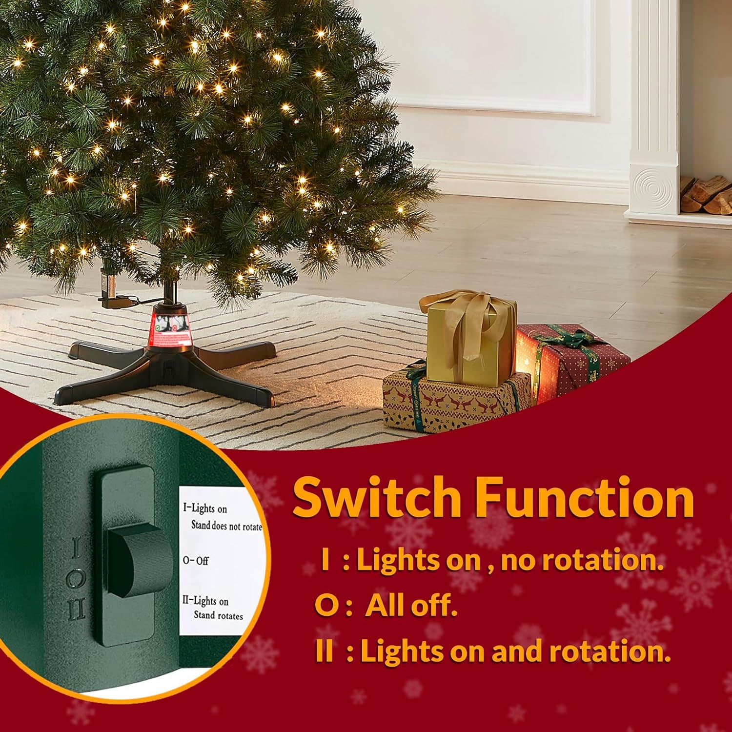 Rotating Christmas Tree Stand with Foot Switch,360-Degree Rotating Christmas Tree Stand,Up to 7.5Ft and 80 Pounds Artificial Tree,With 3 Settings Trunk Diameter