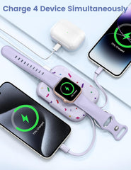 Glam 3-in-1 Portable Charger, 5000Mah Portable Charger Power Bank with Built-In Cables, Travel Keychain Battery Pack for Apple Watch Ultra/11/10/9/8/7/6/Se, Iphone Air/17/16/15/14/13/12, Confetti-Purple