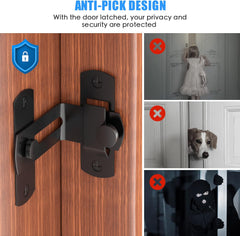 90 Degree Flip Barn Door Lock, Protect Privacy - Security Hook Gate Latch for Barn, Garden, Bathroom, Outdoor, Garage, Window, Sliding Door, Black