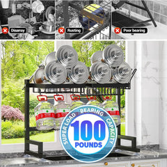 Fit Sink 24.5"- 35.5" L over Sink Dish Drying Rack (Expandable Dimension) Snap-On Design 2 Tier Large Kitchen Dish Rack Stainless Steel Counter Organization and Storage