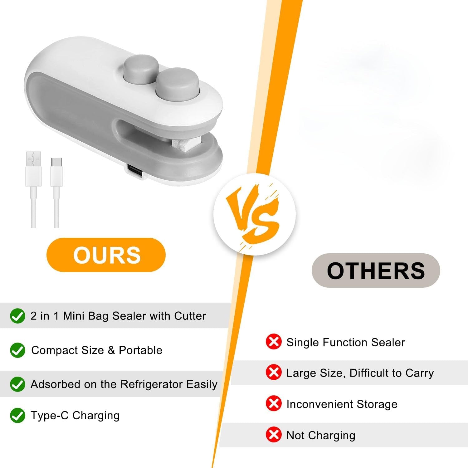 Mini Bag Sealer,2 in 1 USB Rechargeable Chip Bag Sealer Heat Seal Tool,Portable Handheld Vacuum Food Sealer Bag Sealing Machine for Snacks Chips Fresh Storage Snack Bags(White+Blue)