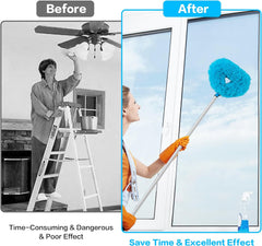 Ceiling Fan Cleaner Duster Reusable Microfiber Ceiling Fan Blade Cleaner Removable Duster with Extension Pole Adjusts 13 to 49.7 Inch for Cleaning Walls Bookshelves Furniture Door Window Top (Blue)