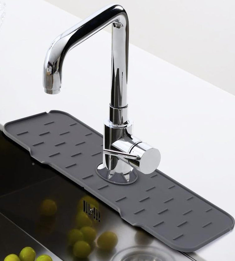 Kitchen Faucet Sink Splash Guard, Silicone Faucet Water Catcher Mat Sink Draining Pad behind Faucet, Rubber Drying Mat for Kitchen & Bathroom Countertop Protect (Black)