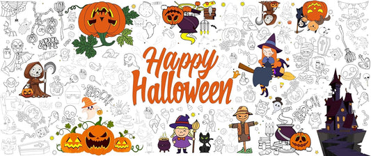 Glam Halloween Coloring Tablecloth Poster for Kids – 72 * 30 Inch Giant Coloring Table Cloth for Halloween Crafts Activities, Fun DIY Art Supplies for Parties & Family School Games