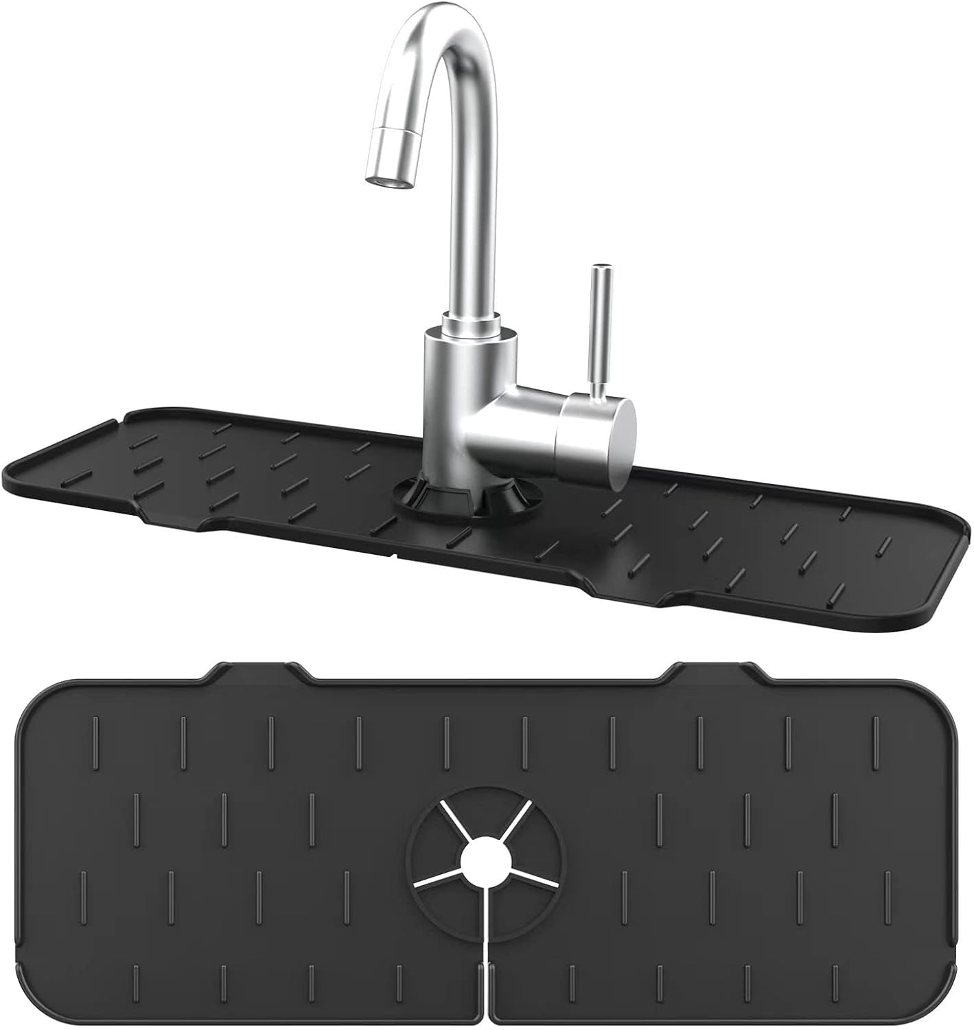Kitchen Faucet Sink Splash Guard, Silicone Faucet Water Catcher Mat Sink Draining Pad behind Faucet, Rubber Drying Mat for Kitchen & Bathroom Countertop Protect (Black)