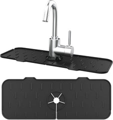 Kitchen Faucet Sink Splash Guard, Silicone Faucet Water Catcher Mat Sink Draining Pad behind Faucet, Rubber Drying Mat for Kitchen & Bathroom Countertop Protect (Black)