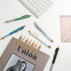 Ballpoint Pens Black Medium Point 1.0mm – Retractable with Super Soft Grip (Gold, 12 Pcs)