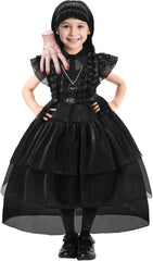 Glam Black Costume Dress for Halloween Costumes with Accessories 7-8Y
