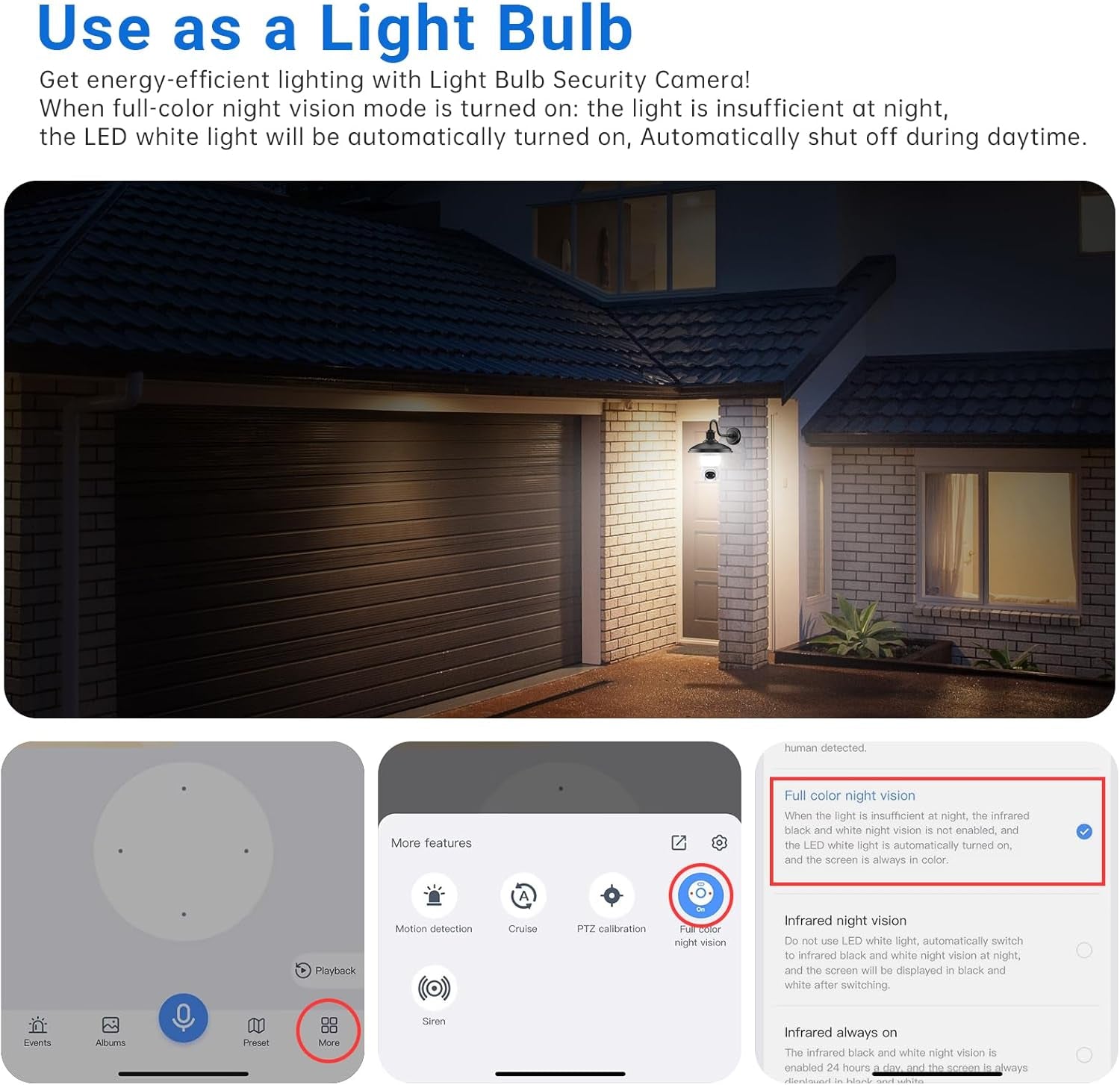 Light Bulb Security Cameras Wireless Outdoor, Lightbulb Security Camera Indoor outside 2.4G 5Ghz Wifi, Motion Detection Alarm, Two Way Talk, Human Detection, Night Vision Light Bulb Camera