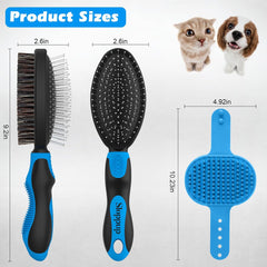 2PCS Dog Grooming Tools - Double-Sided Bath Brush for Shedding and Bathing, Suitable for Short/Long Haired Dogs, Premium Pet Supplies (Black Blue)