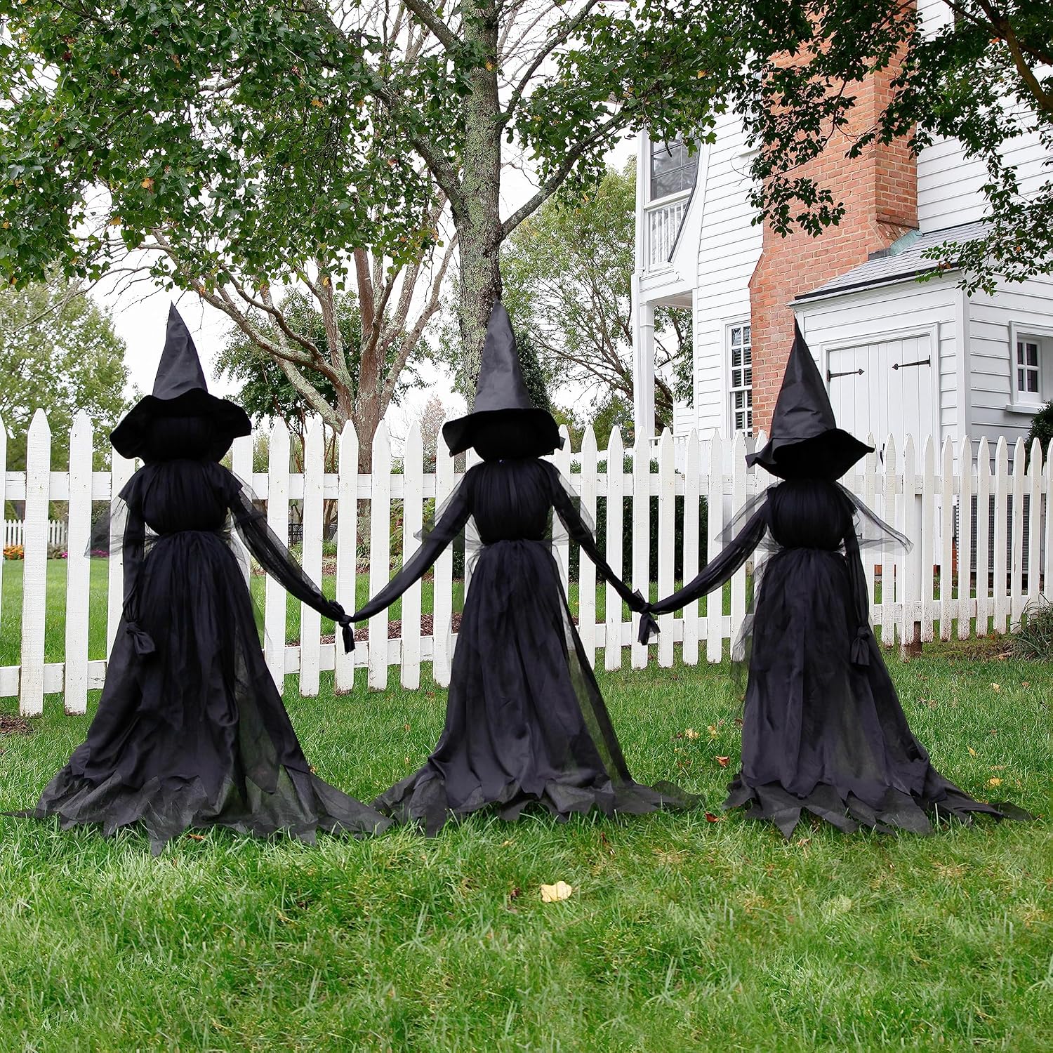 Glam Halloween Witches with Hats Stakes | 4 Feet Tall | Weatherproof Battery Operated | Spooky Garden Statue Outdoor Decoration Grass Lawn or Patio