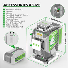 Glam Green Cross Line Laser Level Tool, High Accuracy 4D Level Laser for Construction