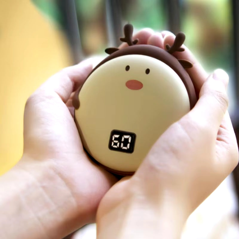USB Hand Warmer Double-Sided Heating Cute Deer Camping Hand Warmers Hand Heater 2 Temp Settings 10000Mah Power Bank for Hiking