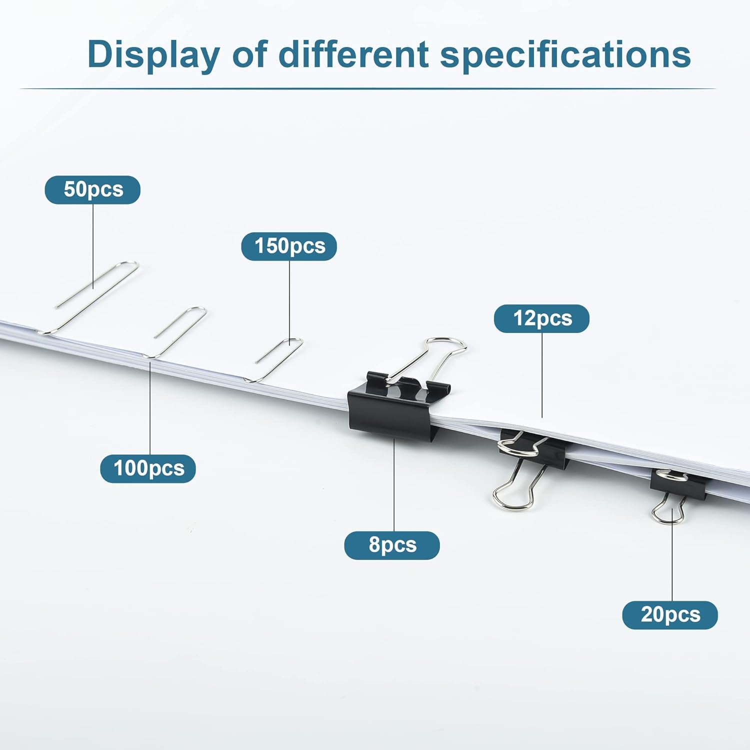 Binder Clips Paper Clips Assorted Sizes, 340Pcs Black Binder Clips Jumbo Paperclips Set, Large Paper Clips for Office, School Supplies, Binder & Paper Clips in Container with Compartments