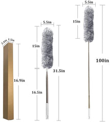 Microfiber Feather Duster Extendable Duster with 100 Inches Extra Long Pole, Bendable Head & Long Handle Dusters for Cleaning Ceiling Fan, High Ceiling, Blinds, Furniture & Cars Gray