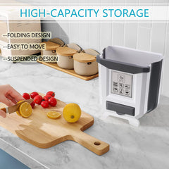 Hanging Kitchen Trash Can, Foldable Waste Bin for Kitchen, Collapsible Hang Small Plastic Garbage Can 2.4 Gallon for Cabinet/Car/Bedroom/Bathroom (White)