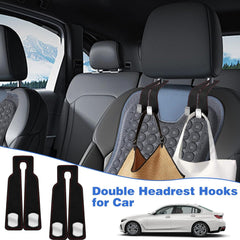 2Pcs Car Hooks for Headrest, Car Seat Hooks Purse Hook for Car, Double Headrest Hooks Purse Holder & Mobile Phone Holder, Car Hanger Storage Car Seat Back Organizer for Bags, Purses, Handbags(Black)
