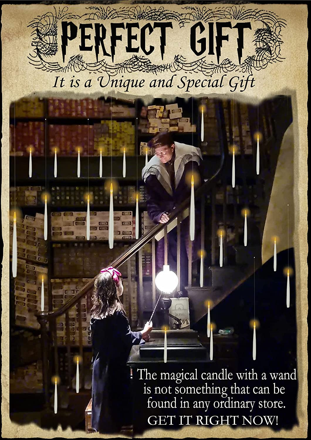 Glam Floating Candles with Wand Magic Hanging Candles, Flickering Warm Light Flameless Floating LED Candle with Wand Remote, Battery Operated Taper Candle Set for Theme Party