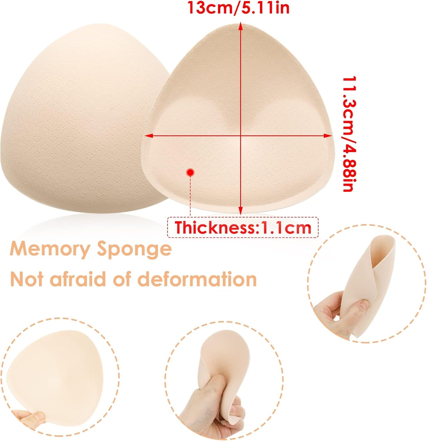 Glam 2 Pairs Bra Pads Inserts, Triangle Breathable Bra Inserts Skin Color Removable Breast Padding Bra Pads for Women Girls