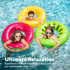 Glam 3 Pack Inflatable Swim Tube Raft with Summer Fruits Painting