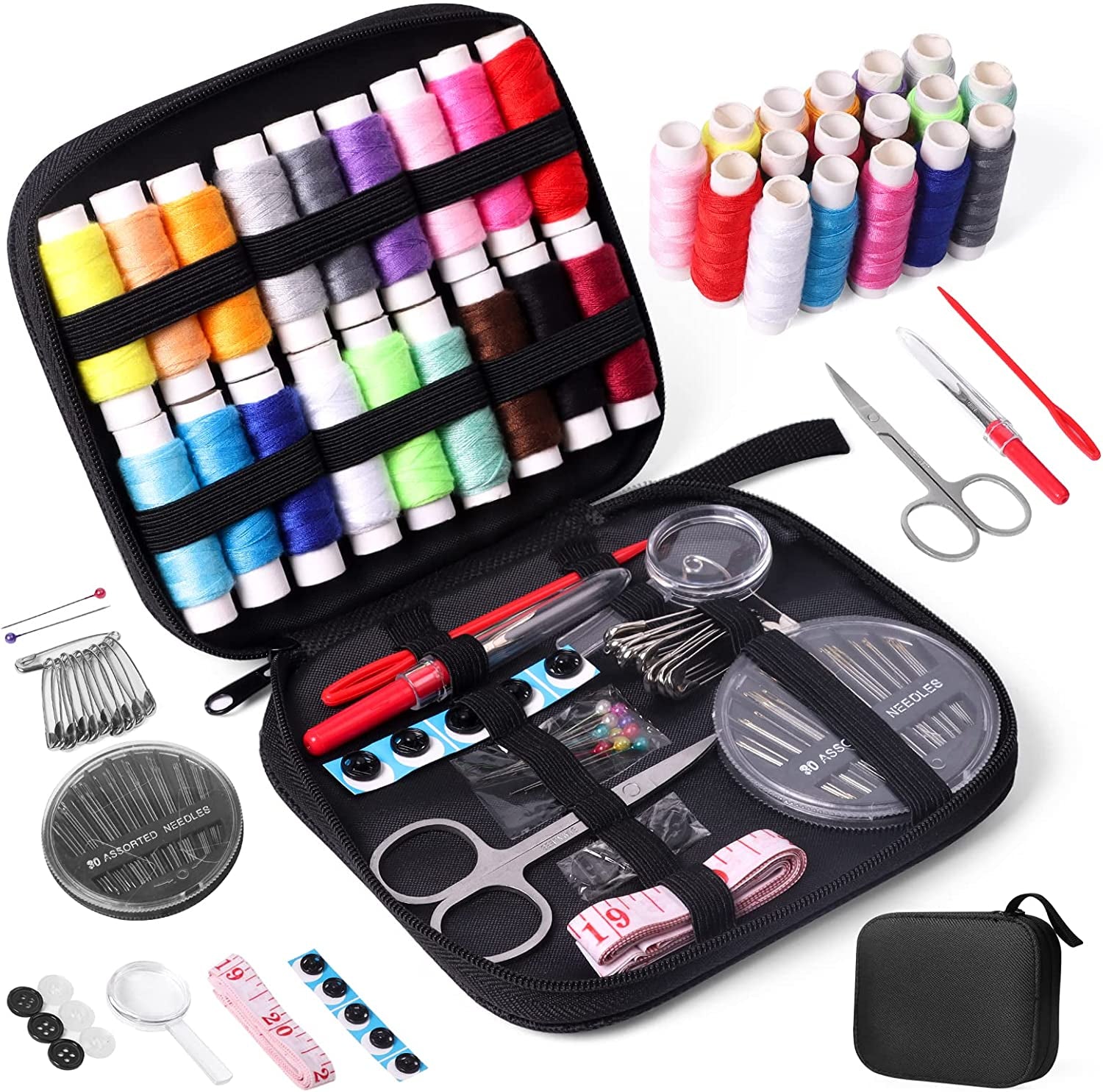 Sewing Kit with Case Portable Sewing Supplies for Home Traveler, Adults, Beginner, Emergency, Kids Contains Thread, Scissors, Needles,Measuring Tape
