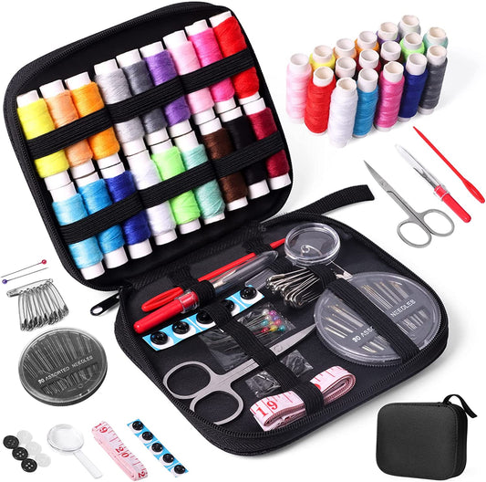 Sewing Kit with Case Portable Sewing Supplies for Home Traveler, Adults, Beginner, Emergency, Kids Contains Thread, Scissors, Needles,Measuring Tape