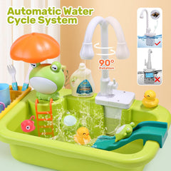 Play Sink with Running Water, Kitchen Sink Toys with Upgraded Electric Faucet, Play Kitchen Toy Accessories, Pool Floating Fishing Toys for Water Play, Kids Role Play Dishwasher Toy