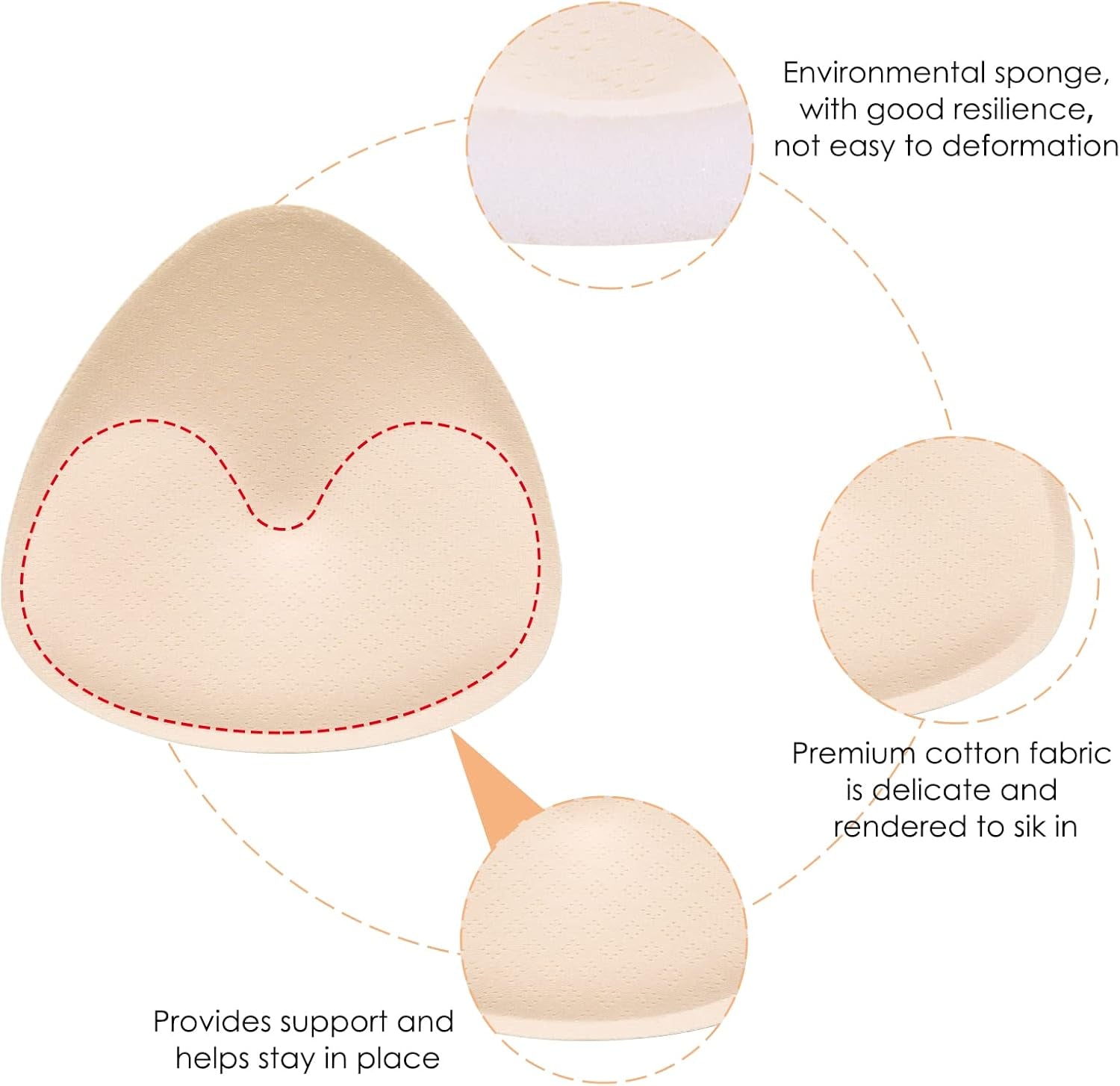 Glam 2 Pairs Bra Pads Inserts, Triangle Breathable Bra Inserts Skin Color Removable Breast Padding Bra Pads for Women Girls