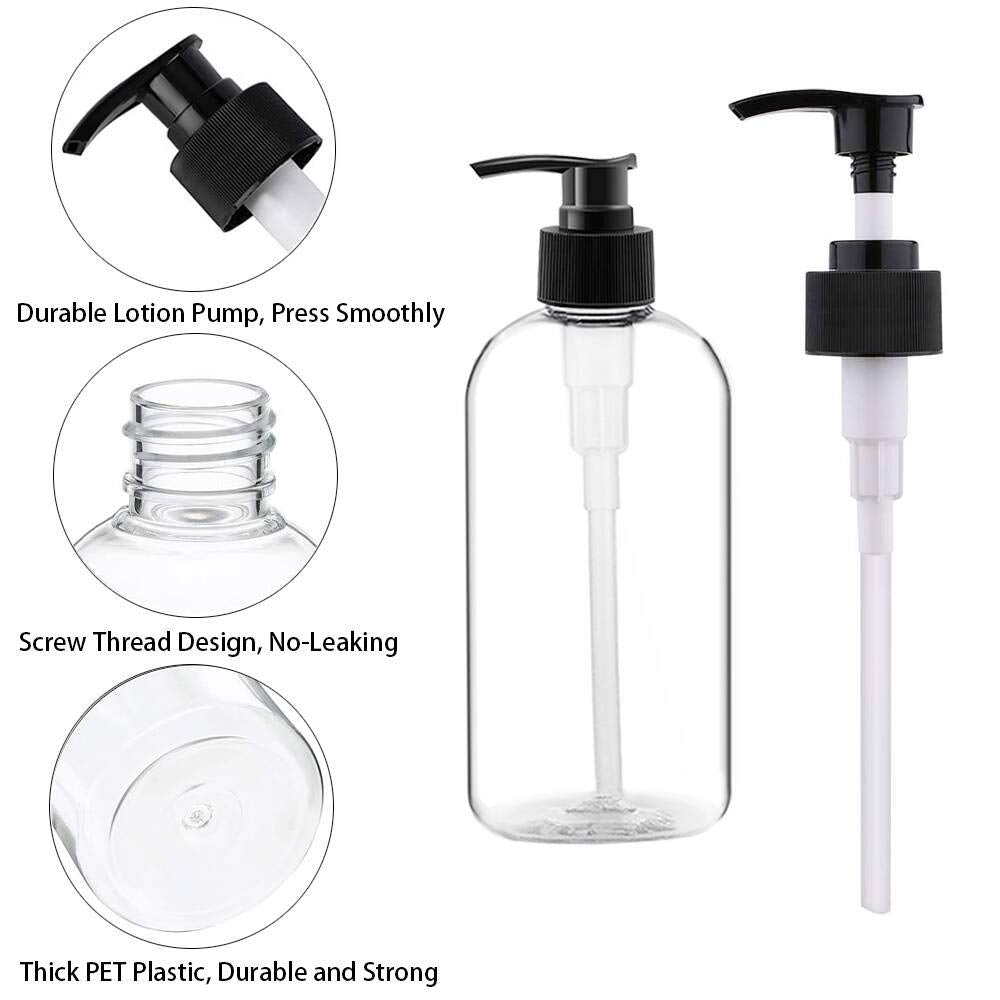 Empty Plastic Pump Bottles Dispenser 4 Pack 16Oz/500Ml Portable Clear Bpa-Free Cylinder Shampoo Lotion Hand Pump Bottle Durable Refillable Containers for Massage Oil, Liquid Soap