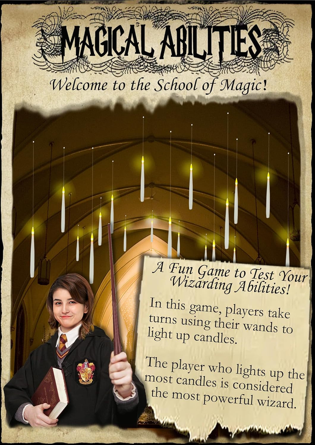 Glam Floating Candles with Wand Magic Hanging Candles, Flickering Warm Light Flameless Floating LED Candle with Wand Remote, Battery Operated Taper Candle Set for Theme Party