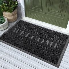 Welcome Mat Outdoor Indoor, 29.5X17 All-Season Waterproof Front Door Mat, All-Weather Heavy Duty Doormat, Low Profile Porch Patio Entrance Mat, Non Slip outside Mat, Black