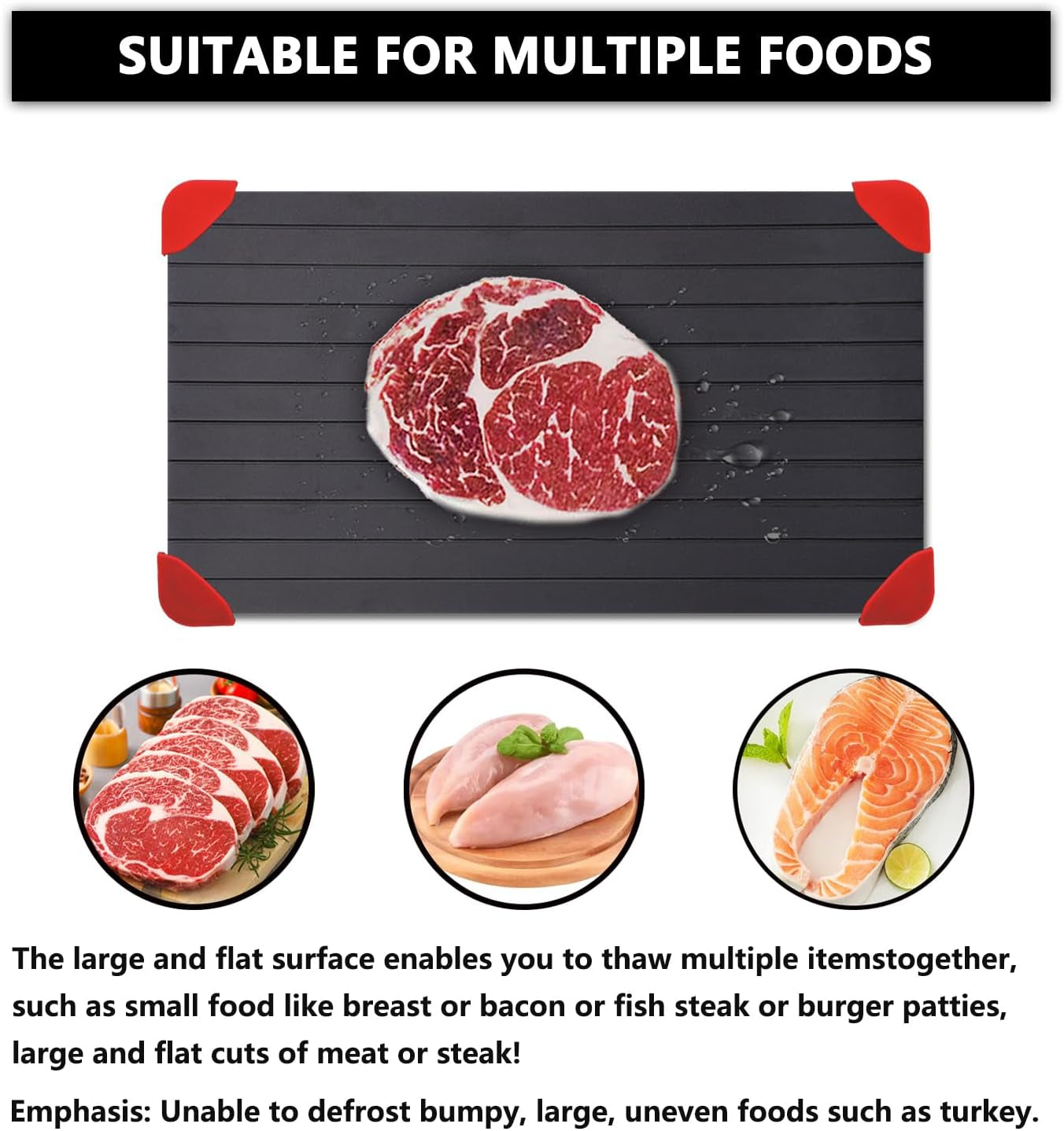 Defrosting Tray for Frozen Meat Rapid and Safer Way of Thawing Food Large Size Defroster Plate Thaw by Natural Heating a Pack with 14×8In