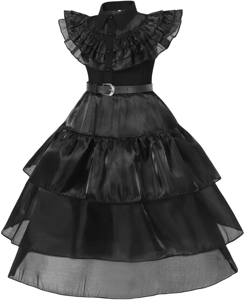 Glam Black Costume Dress for Halloween Costumes with Accessories 7-8Y