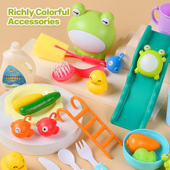 Play Sink with Running Water, Kitchen Sink Toys with Upgraded Electric Faucet, Play Kitchen Toy Accessories, Pool Floating Fishing Toys for Water Play, Kids Role Play Dishwasher Toy