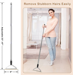 47“ Adjustable Long Handle Carpet Rake Pet Hair Remover, Reusable Large Metal Lint Remover Brush for Embedded Fur Removal from Low Pile Rugs Stairs, Carpet Brush Scraper Dog Cat Hair Remover Broom