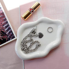 Jewelry Dish Trinket Tray for Women, Ring Dish Holder, Unique Cloud Shape Ceramic Plate Cute Things Vanity Aesthetic Room Decor Mother'S Day Birthday Christmas Warm House Gifts (White)
