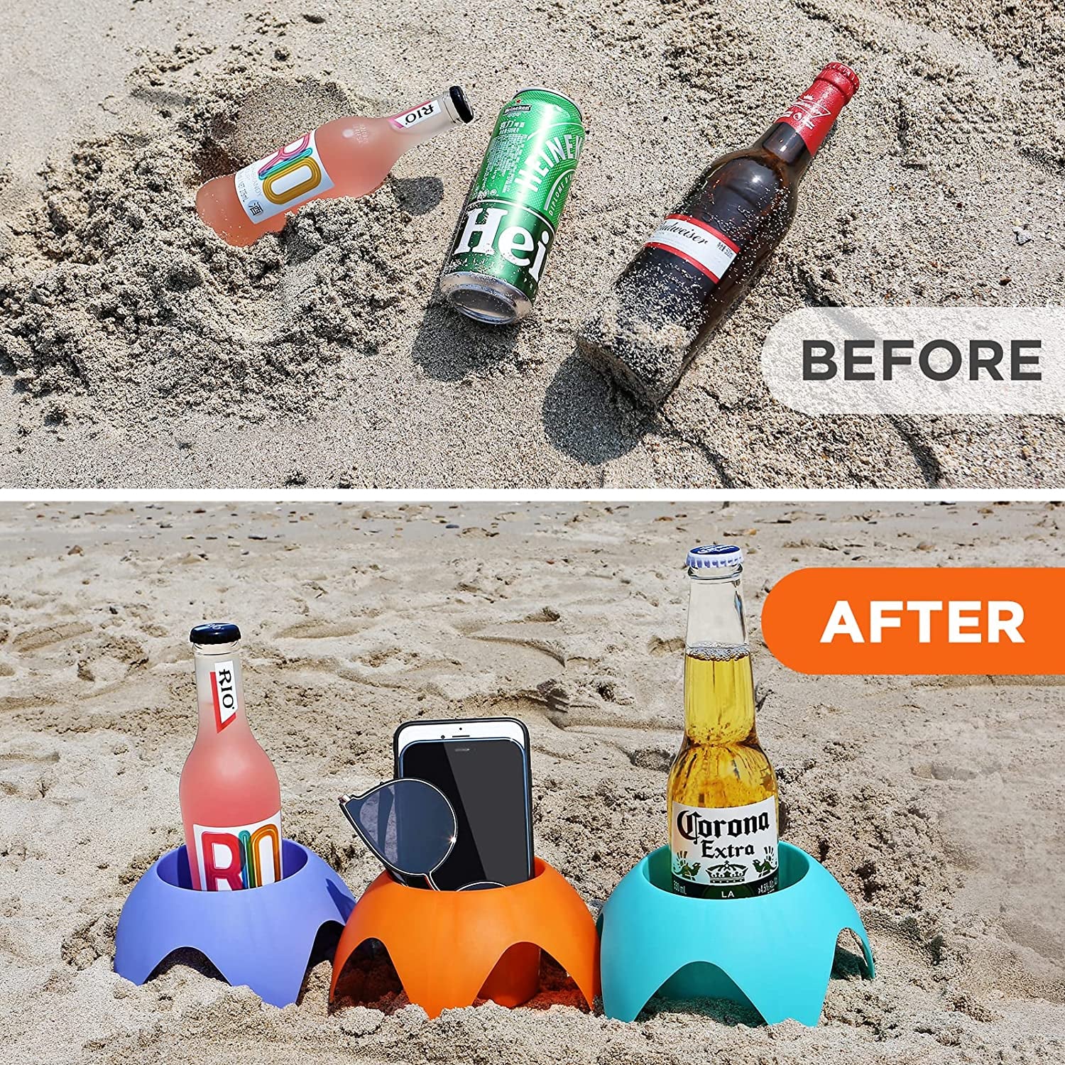 Beach Vacation Essentials Accessories - Beach Drink Cup Holder Sand Coasters, Beach Trip Must Haves Sand Cup Holders for Women Adults Family Friends(Multicolor, 7 Pack)
