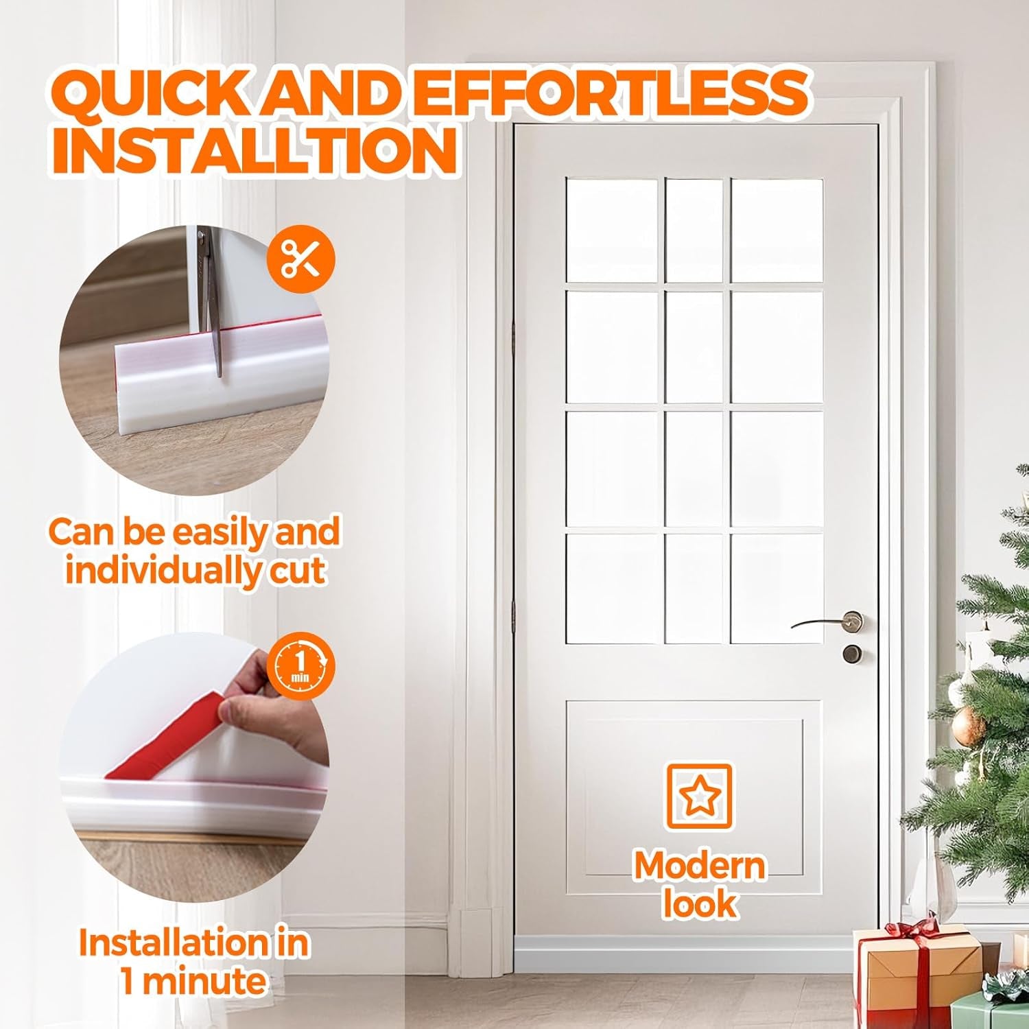 Door Draft Stopper under Door Draft Blocker Insulator Door Sweep Weather Stripping Noise Stopper Strong Adhesive, White