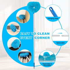 Ceiling Fan Cleaner Duster Reusable Microfiber Ceiling Fan Blade Cleaner Removable Duster with Extension Pole Adjusts 13 to 49.7 Inch for Cleaning Walls Bookshelves Furniture Door Window Top (Blue)