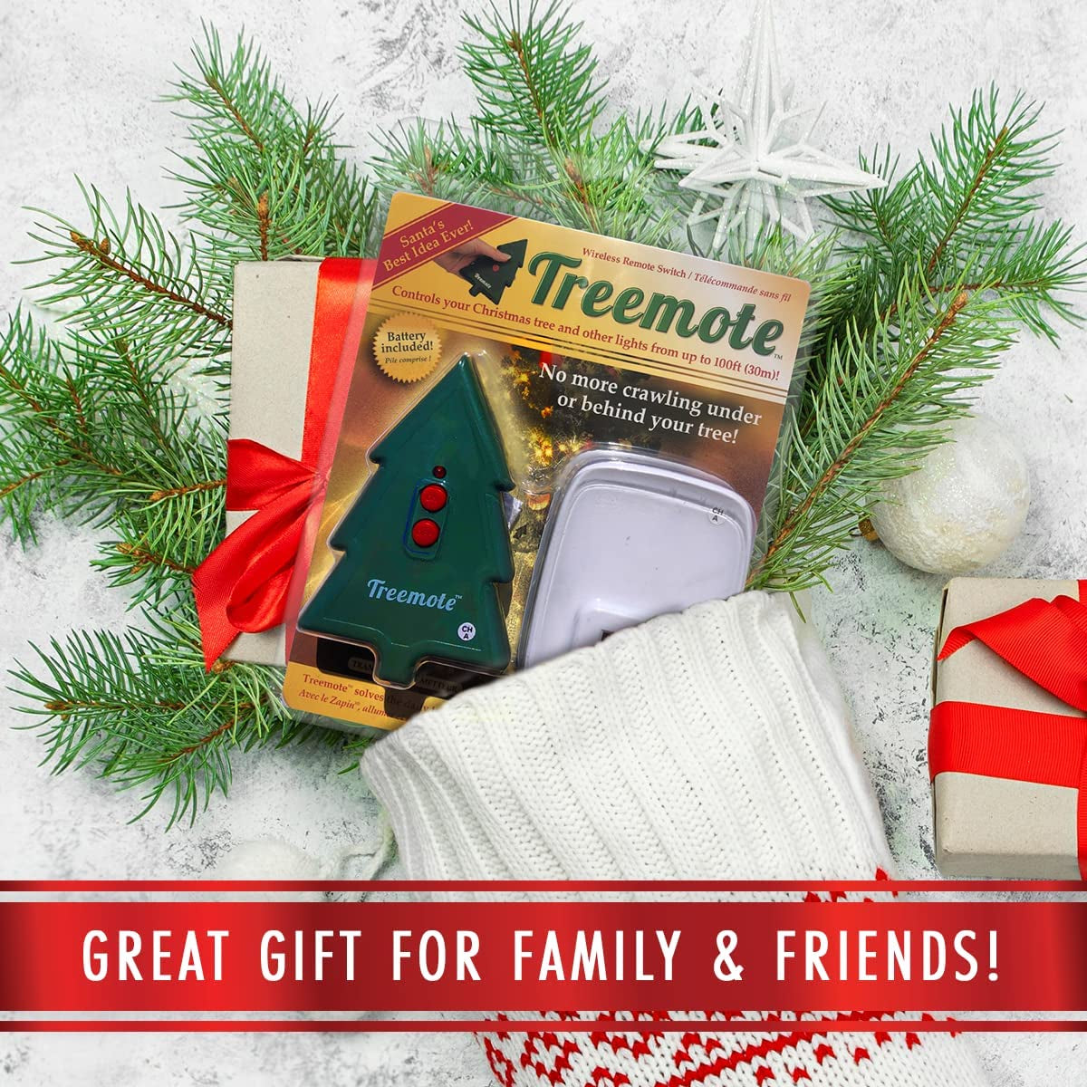 Wireless Remote Switch for Christmas Tree and Other Lights, Works up to 100 Feet Away, Battery Included (Plastic Protective Cover over Battery Must BE Removed before Operating)