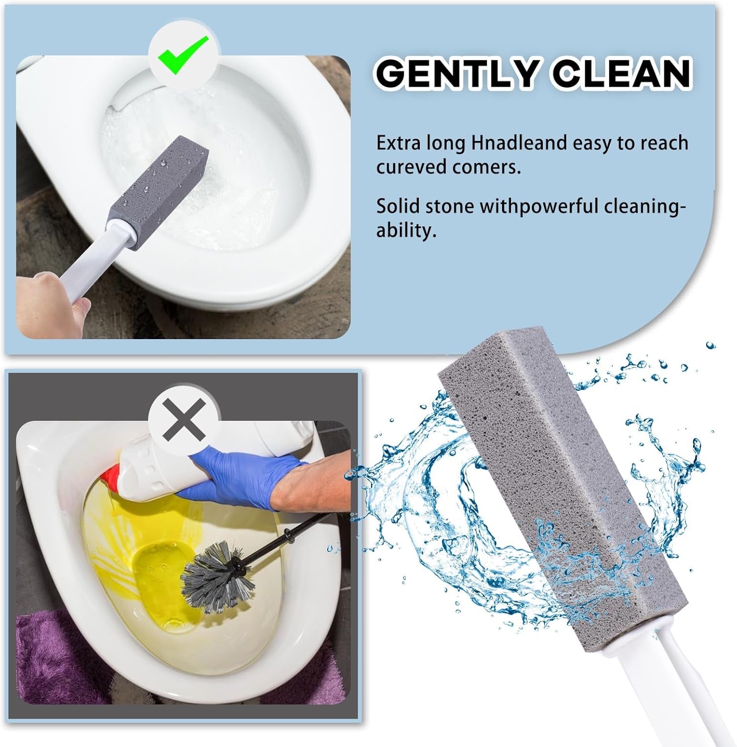 2 Packs Pumice Cleaning Stone with Extra Long Handle, Pumice Stone for Toilet Bowl Cleaning for Cleaning Toilets, Bathtubs, Grills, Swimming Pools, Sinks